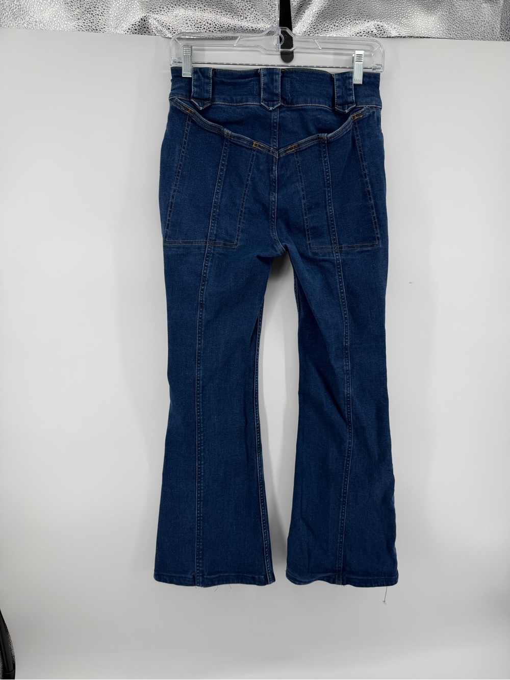 FP Layla Boho Y2K Whimsical Steampunk Rocker Dark Blue Flare Jeans Sz28 - Picture 5 of 10